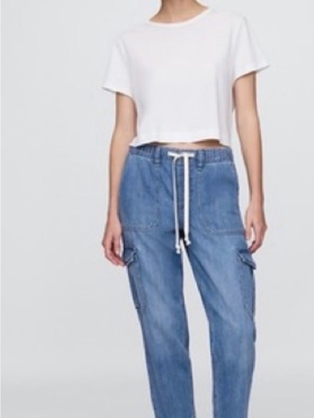 GAP Women's Light Blue Drawstring Boyfriend Cargo Jeans